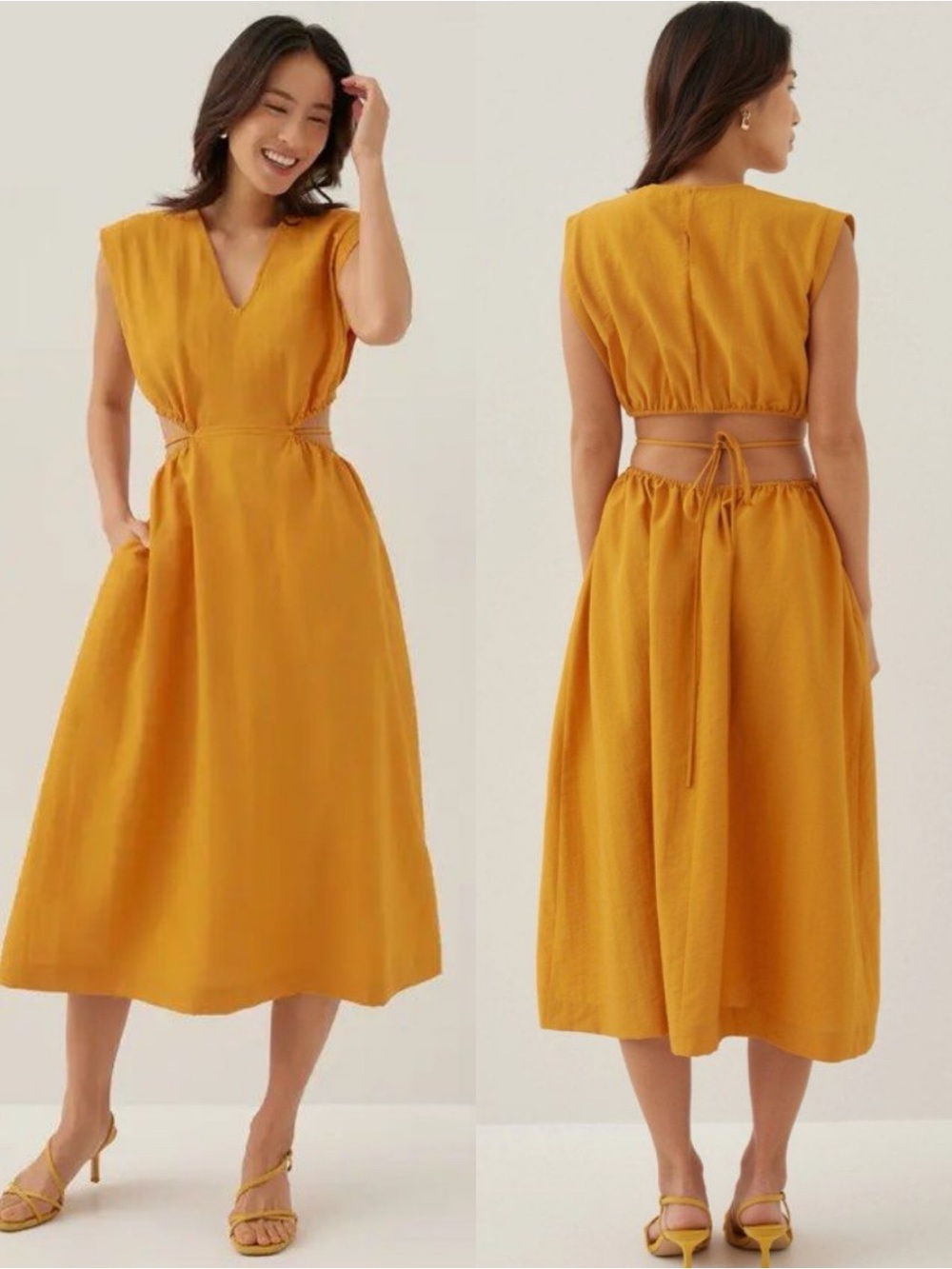 Love Bonito Harleen Elastic Fit & Flare Midi Dress Size 8 in Mustard Yellow
